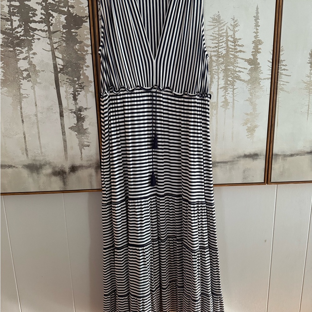 Max Studio Navy and White Striped Maxi Dress